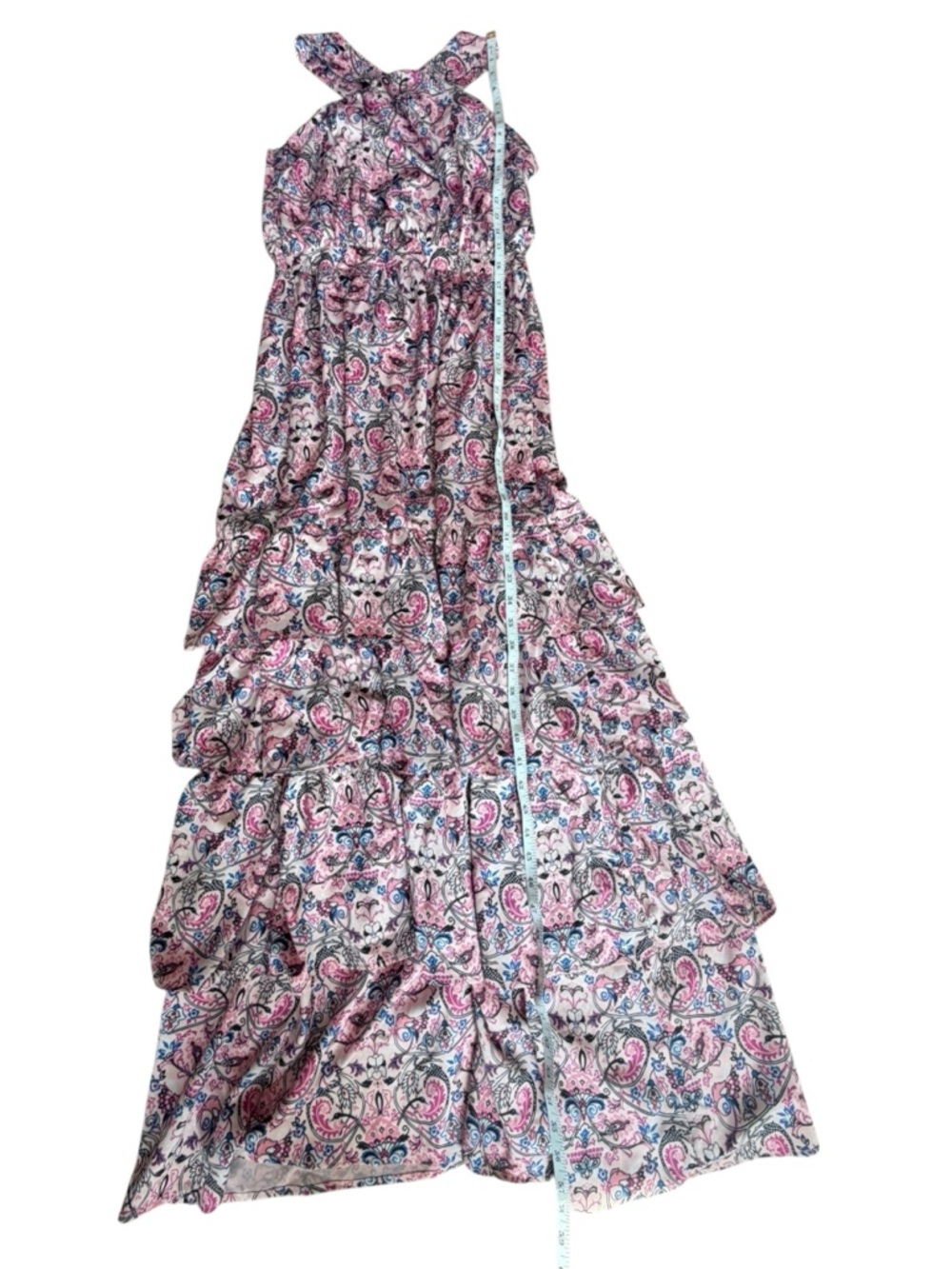 Outerknown Bailey Cross Halter Pink Floral Cut-Out Tiered Maxi Dress - Picture 9 of 10